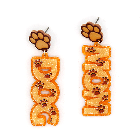 Glittery Brown Dog Mom Dangle Earrings