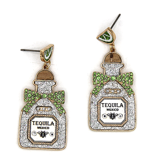 Glitter Accent Tequila Bottle Earrings