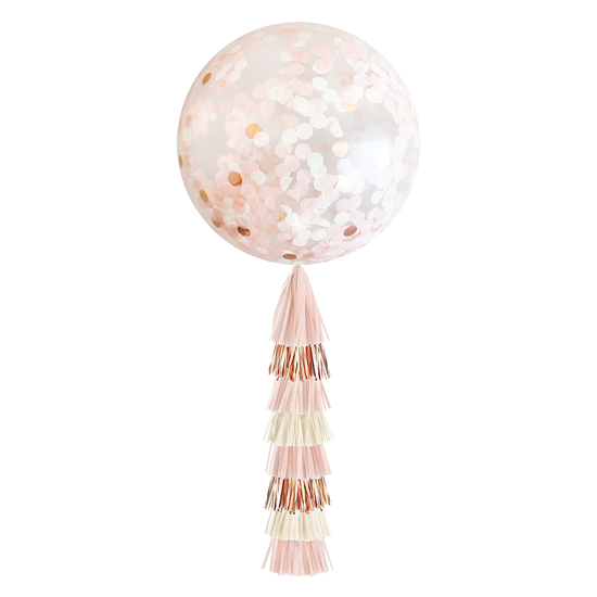 Jumbo Confetti Balloon & Tassel Tail - Blush & Rose Gold