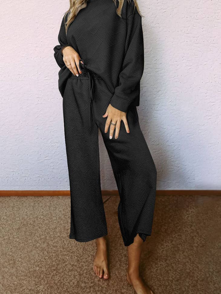 Black Textured 2 pc. Slouchy Loungewear Set