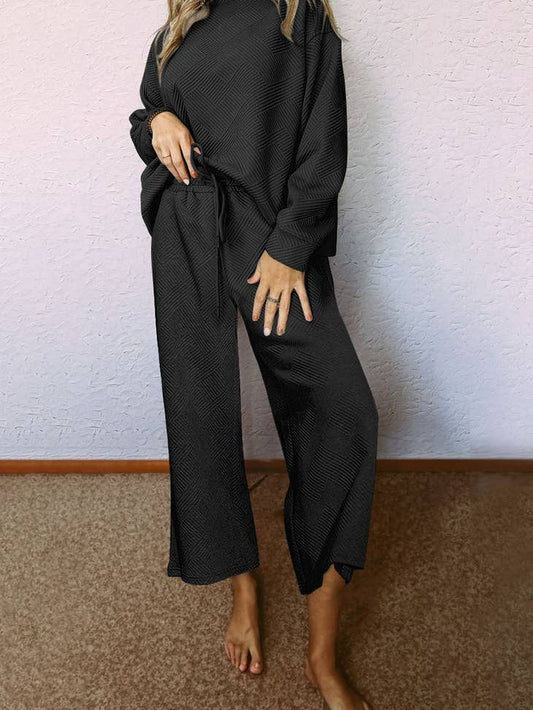Black Textured 2 pc. Slouchy Loungewear Set