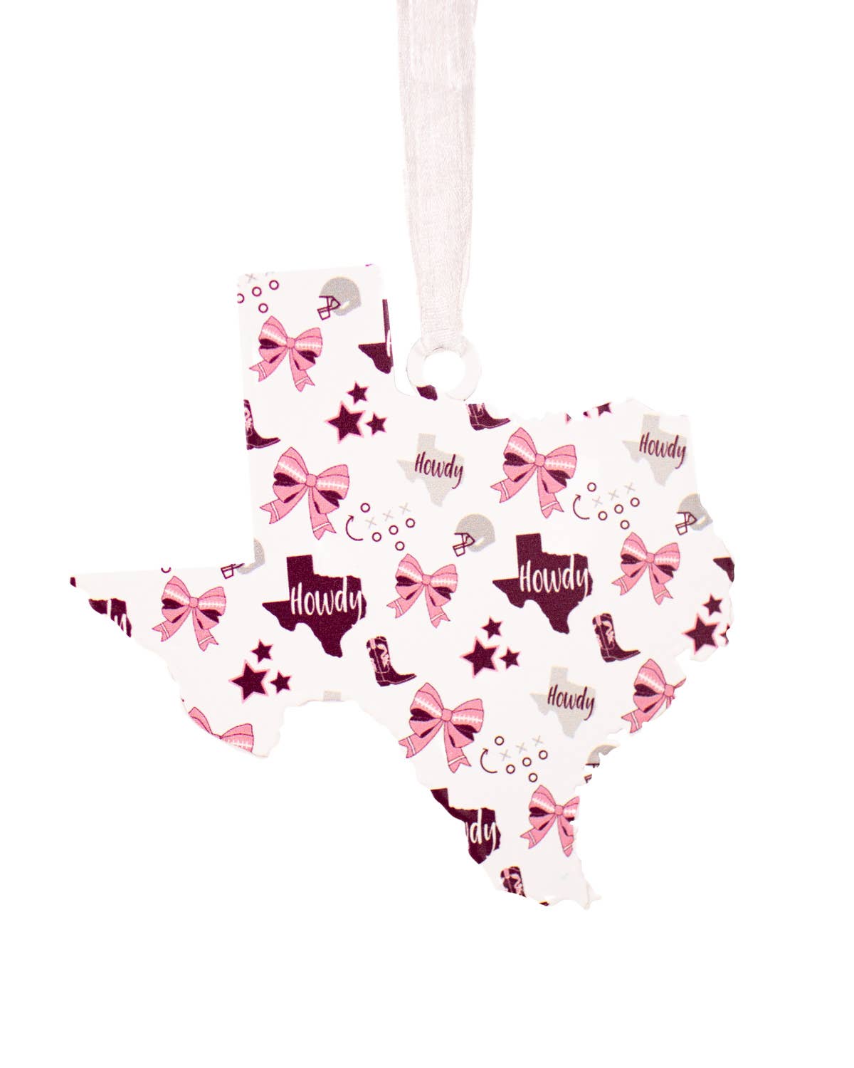 Put A Bow On It Galvanized Ornament   Maroon/Pink   4"