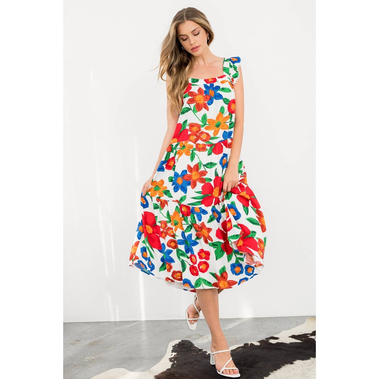 Marlow-Floral Print Tiered Midi Dress