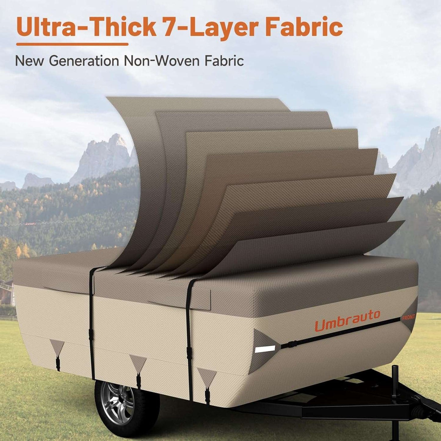 Umbrauto Pop Up Folding Camper Cover Upgraded 7 Layers Top 3 Layers Side,Khaki