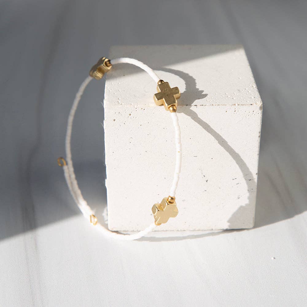 Faithful Cross Bangle-White, Cross Bracelet | Christian