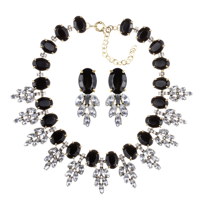 Accessories Handmade Exaggerated Colorful Crystal Necklace Earrings Suite