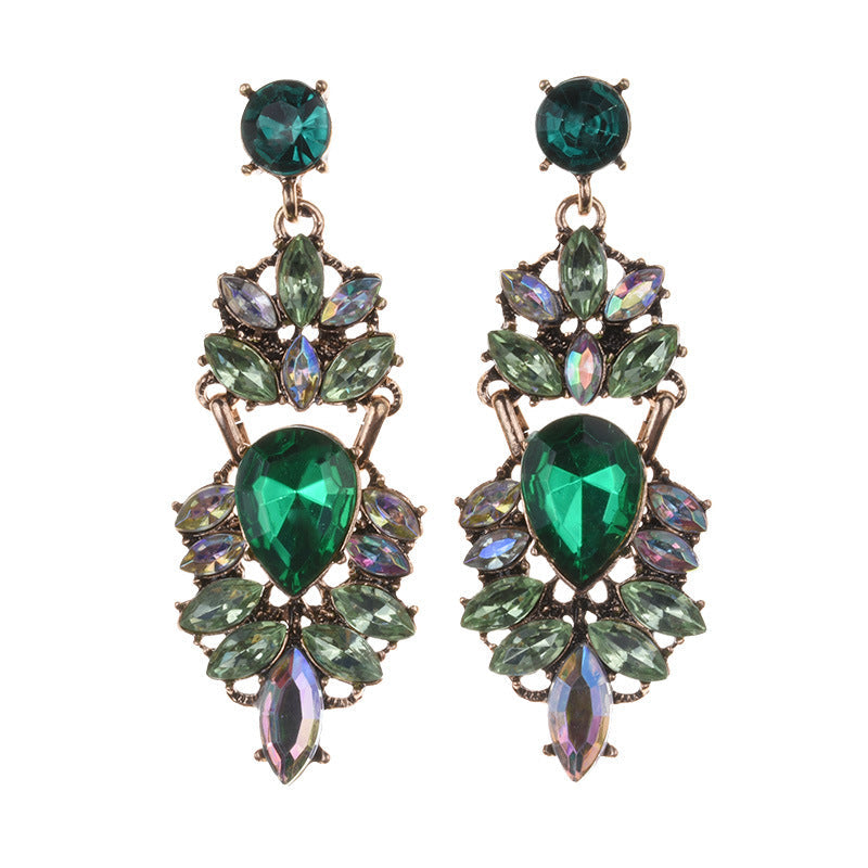 Ornament Exaggerating Earrings Retro Alloy Trendy Earrings Geometric Abstract Diamond Embedded Long Earrings