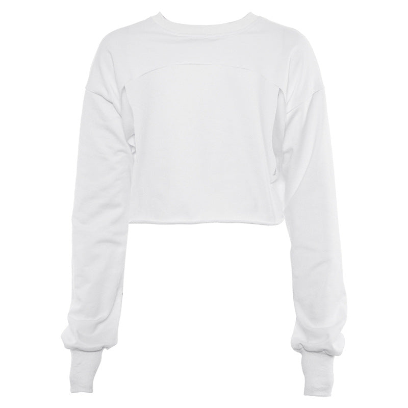 Spring Summer Women Clothing Street Shooting Irregular Asymmetric Solid Color Long Sleeved Sweatshirt