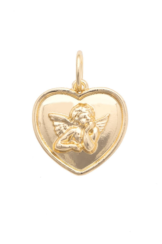Cherub Heart Charm in Shiny Gold