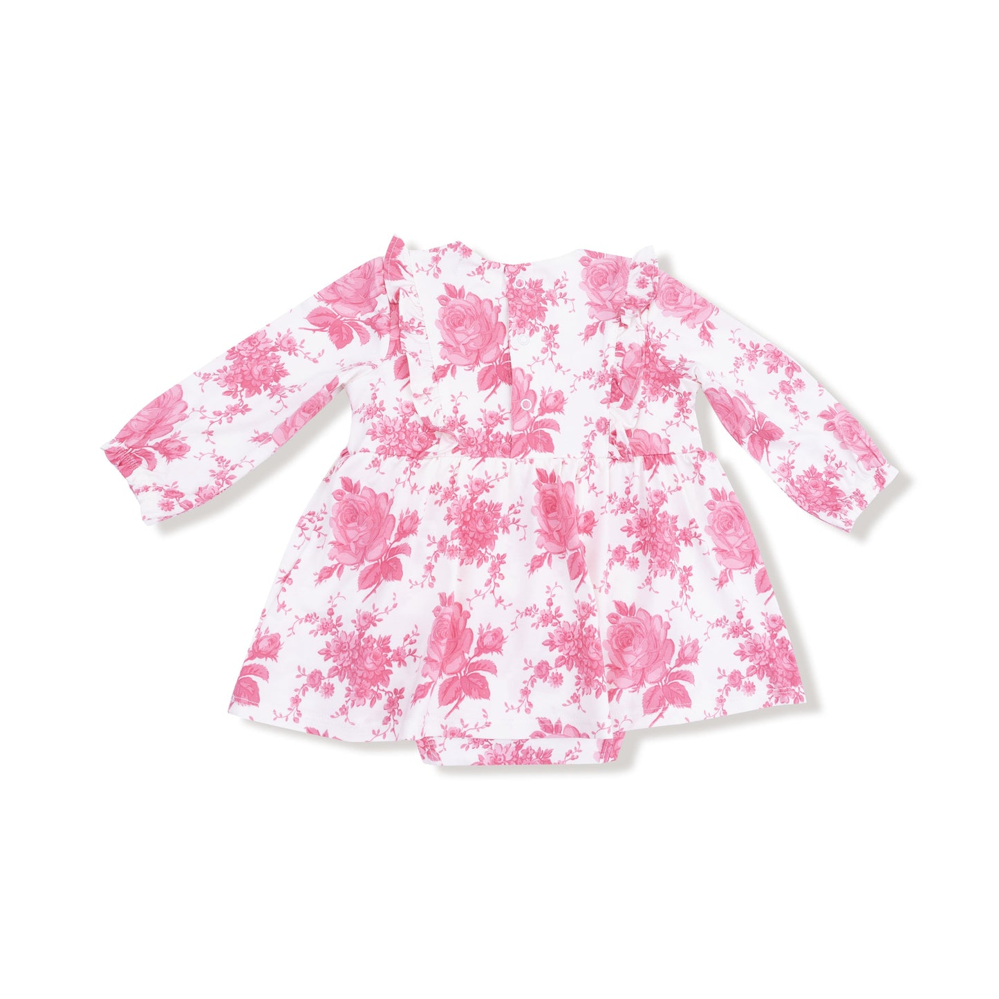 Vintage Pink Roses - Ruffle Long Sleeve Bodysuit Dress