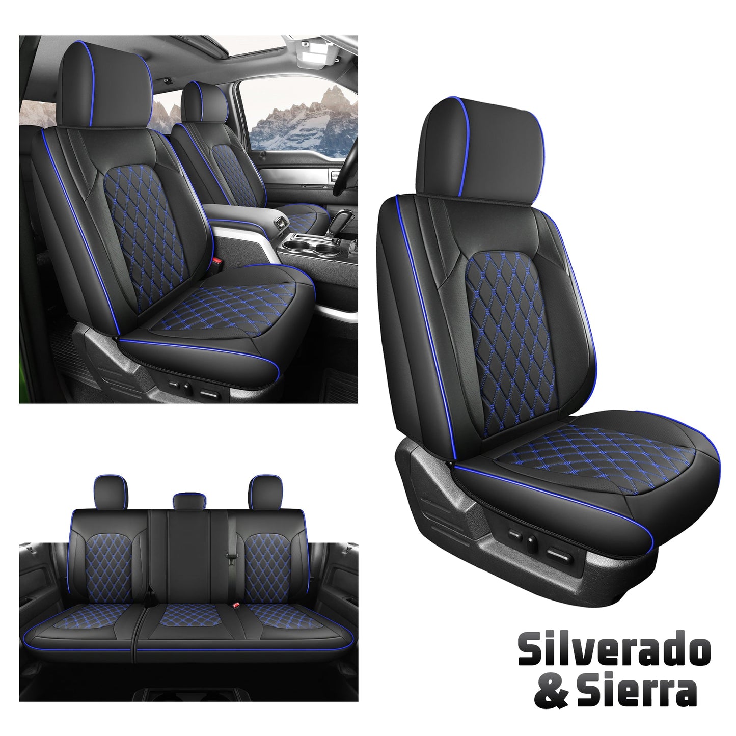 Umbrauto Truck Seat Cover Fit for Silverado and Sierra,Blue
