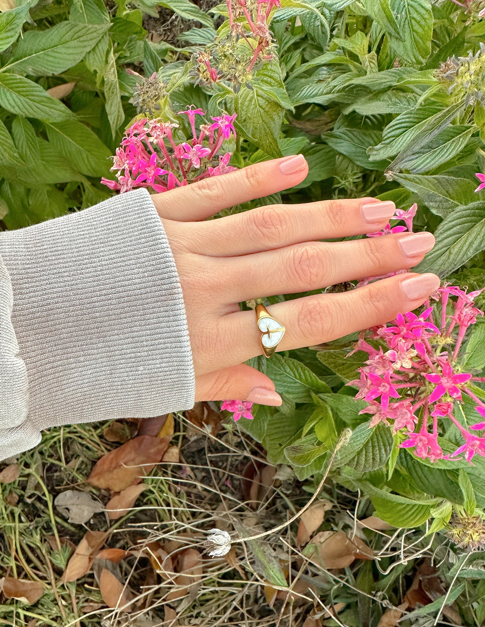 Enamel Heart Cross Ring