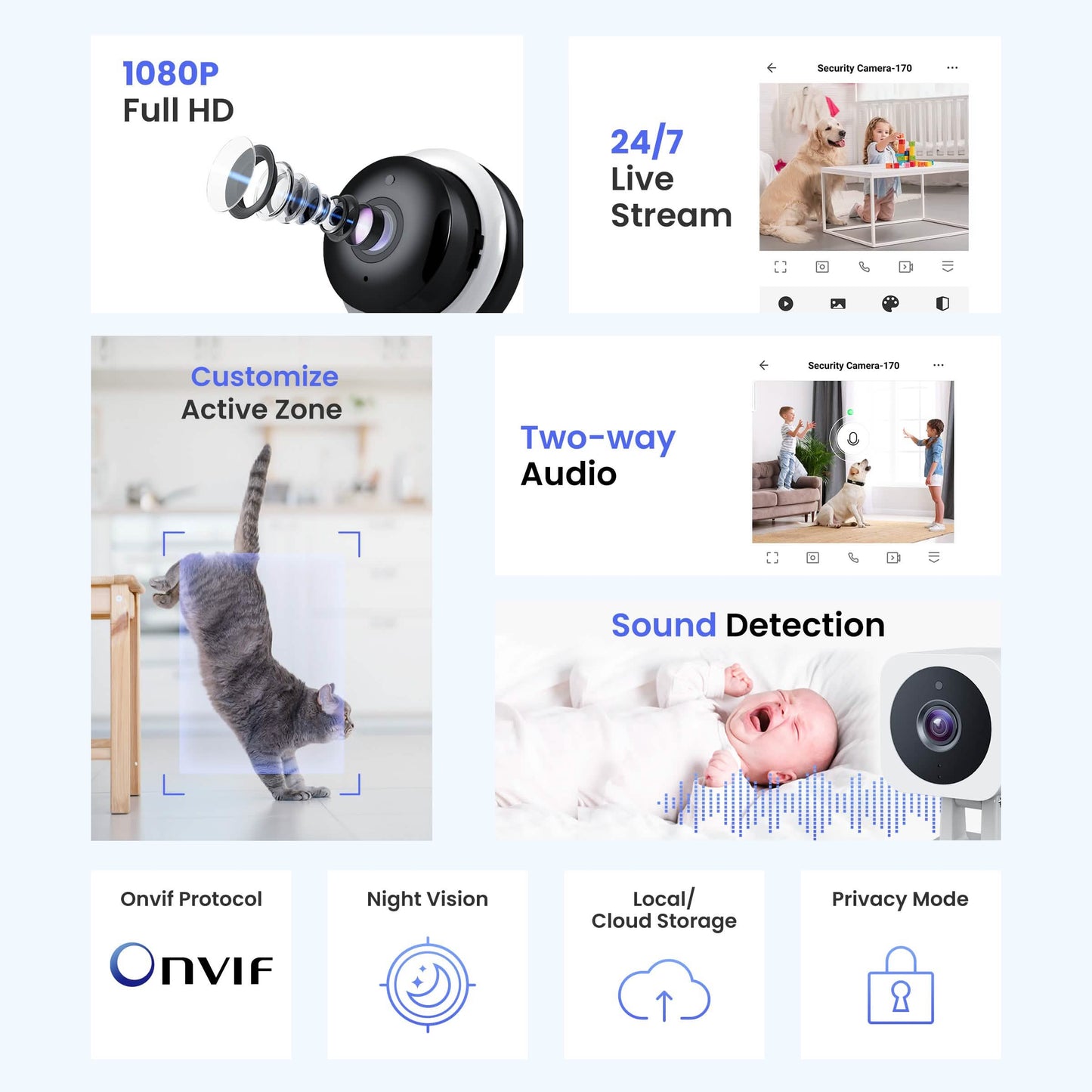 3MP Wireless Smart AI Home Security Camera – Two-Way Audio, Motion Detection, Night Vision