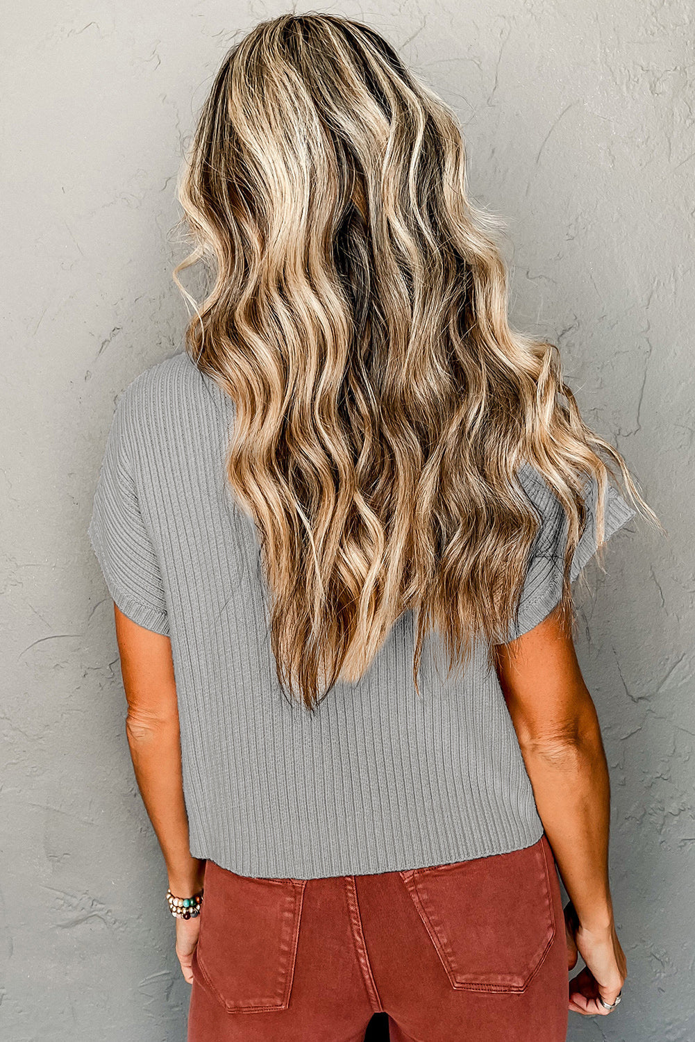 Ollie - Patch Pocket Ribbed Knit Short Sleeve Sweater