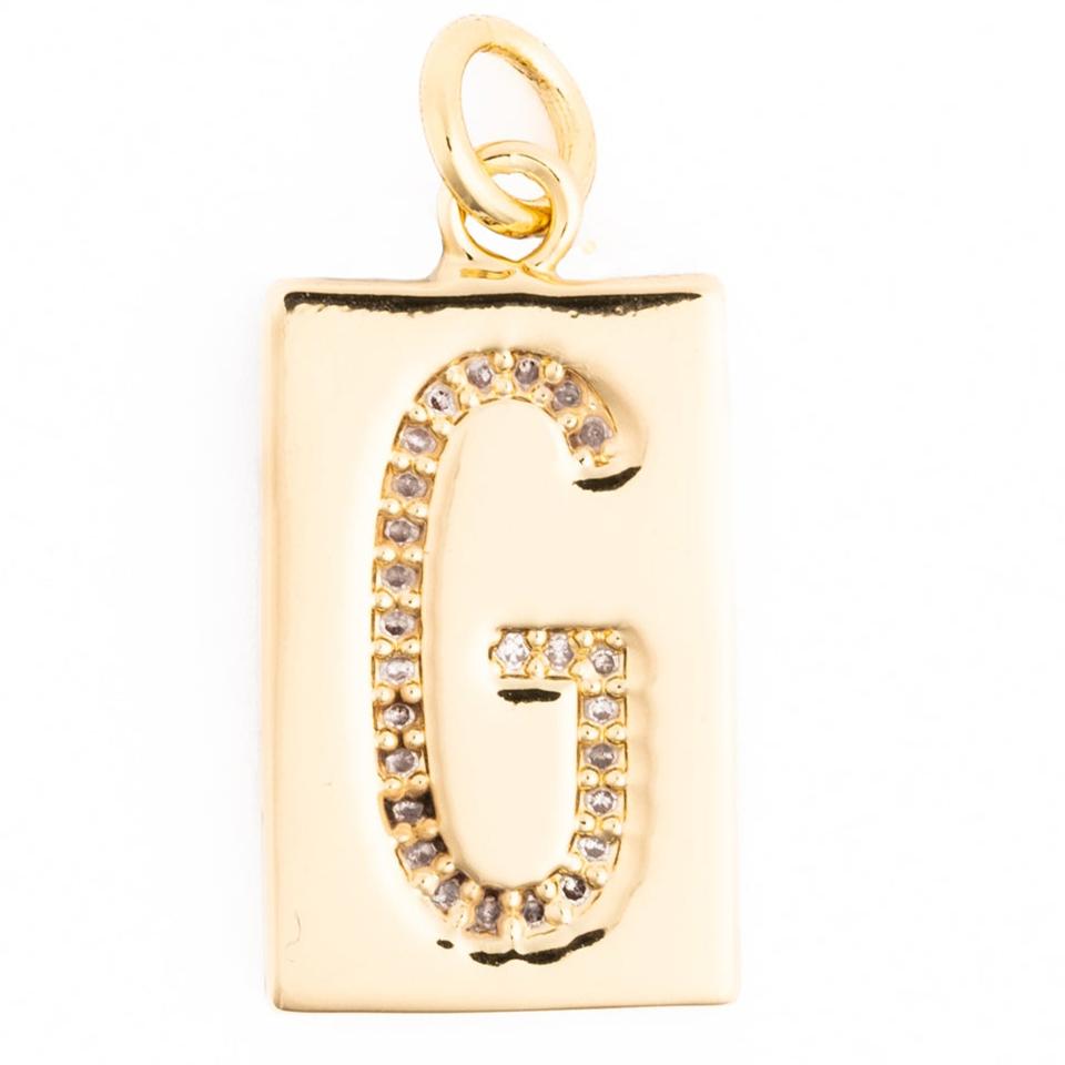 Rhinestone Plaque Initial Charm