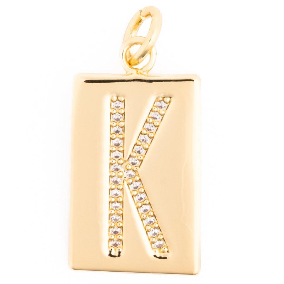 Rhinestone Plaque Initial Charm