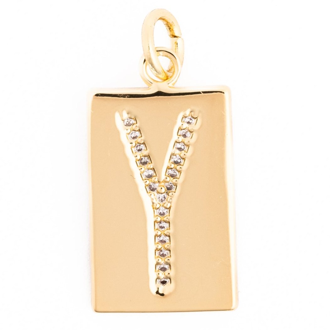 Rhinestone Plaque Initial Charm