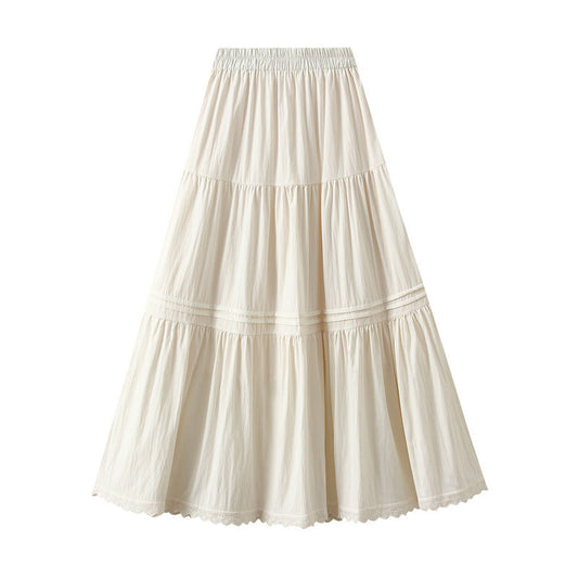 Skirt Women Mid Length Skirt Spring Patchwork Lace Sweet Maxi Dress