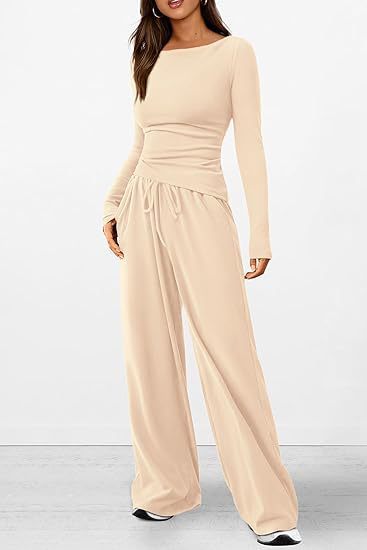 Autumn Casual Suit Asymmetric Long Sleeve T Shirt Wide Leg Pants Casual Wear Sportswear
