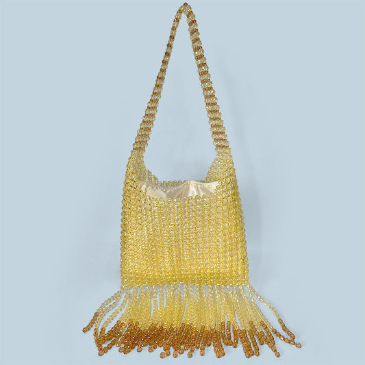 Western Pull Metal High Quality Bag Special Interest Design Tassel Handmade Beaded Dark Cool Underarm Bag