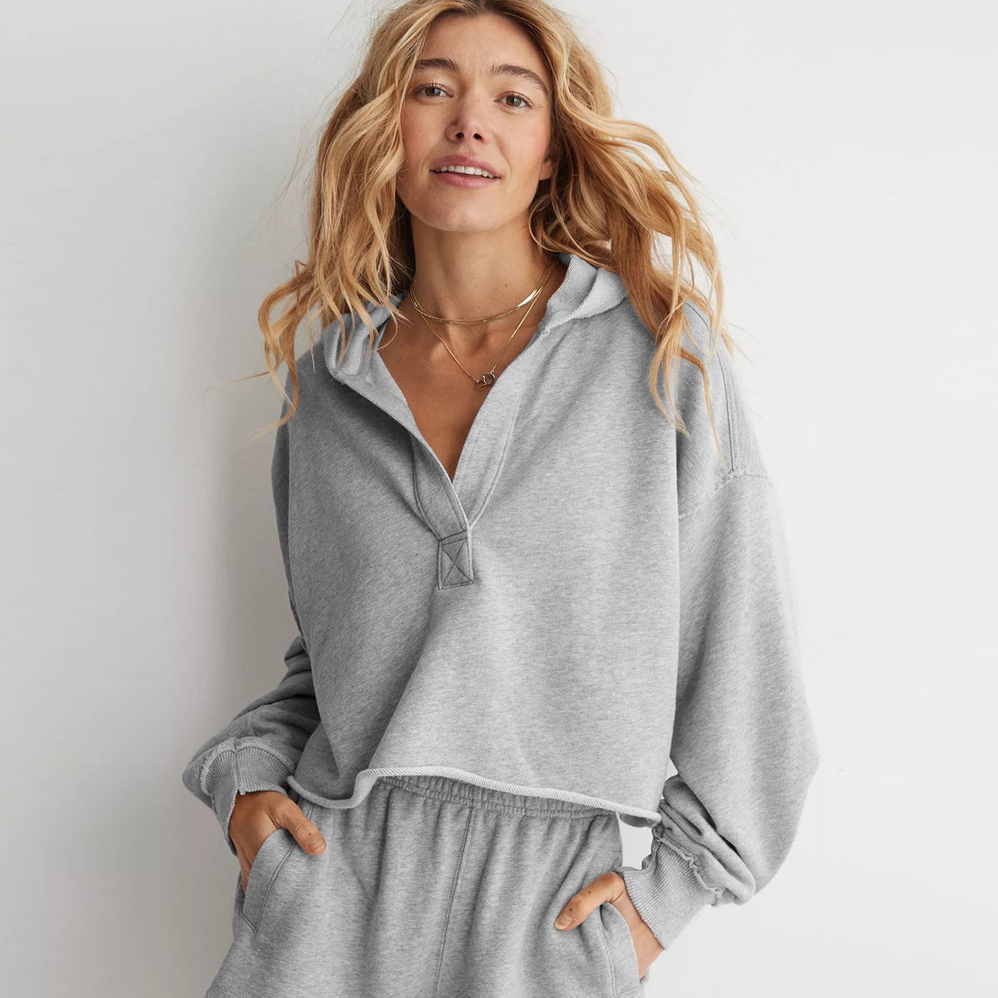 Loose Brand Hooded Sweatshirt Women Spring Autumn Women Clothing V neck Top Pullover Long Sleeved Shirt