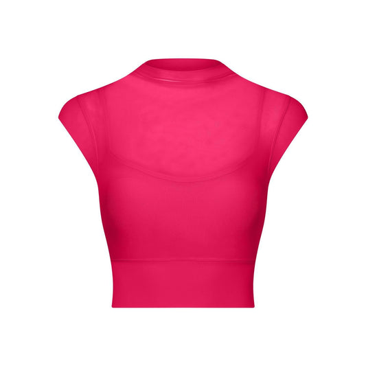 Sexy Mesh Yoga Clothes Flounced Sleeve Running Quick Drying Sports Bra with Chest Pad One Piece Cup Workout Clothes Top