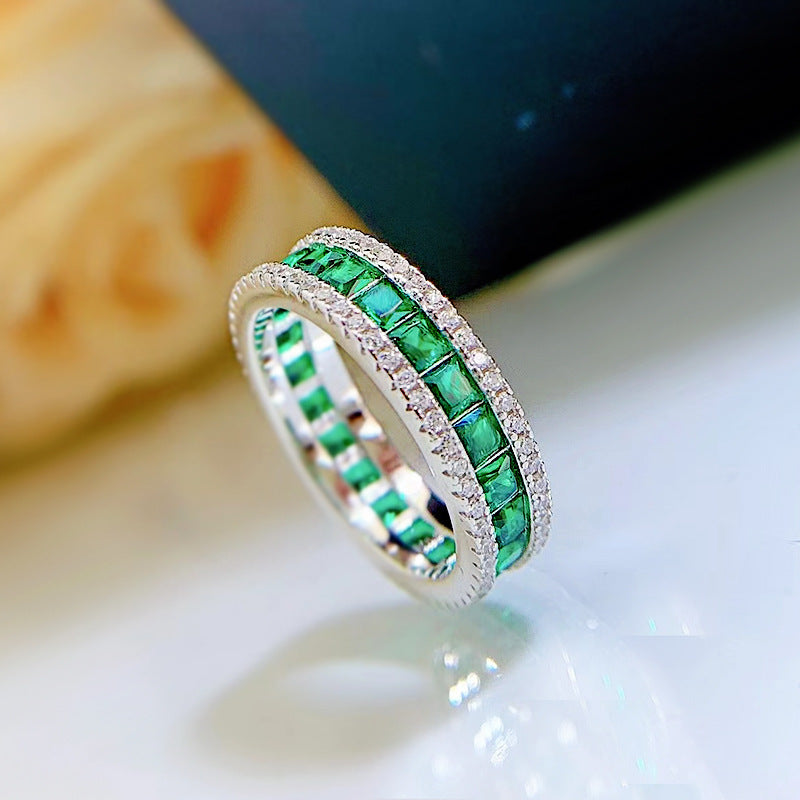 S925 Silver Seamless Inlaid Princess Square Exquisite Full Diamond Micro Setting Ring