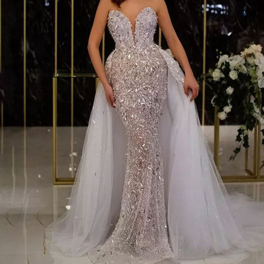 Summer Women Clothing Dress Sequined Fishtail Sleeveless Long Mesh Dress