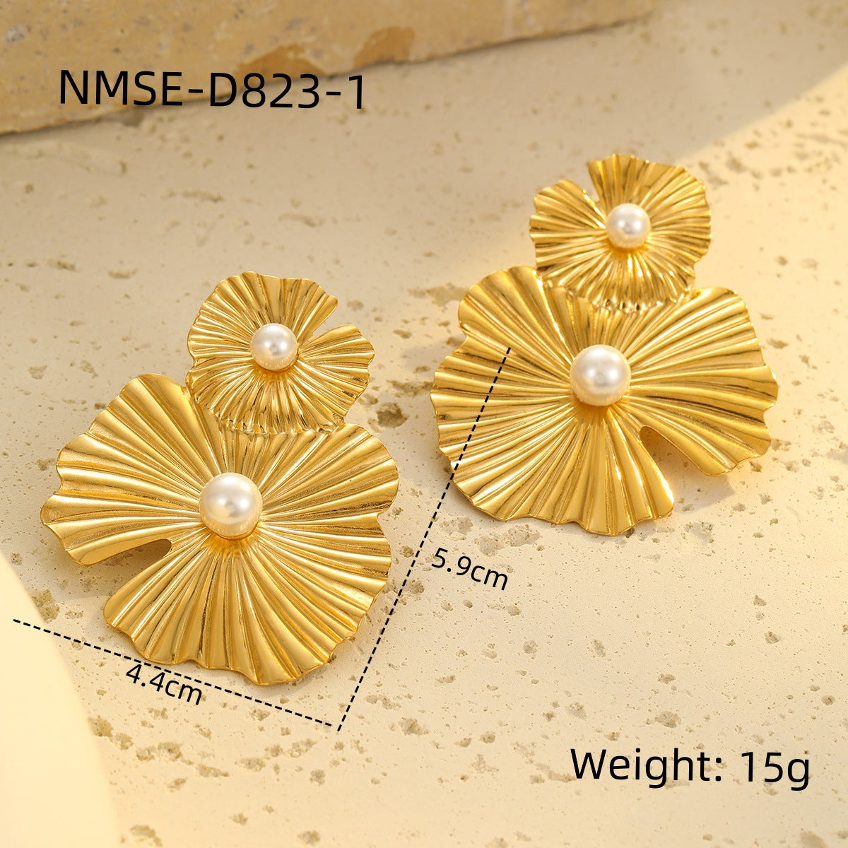 Gold Titanium Steel Petal Pearl Non Fading Stainless Steel Earrings Earrings