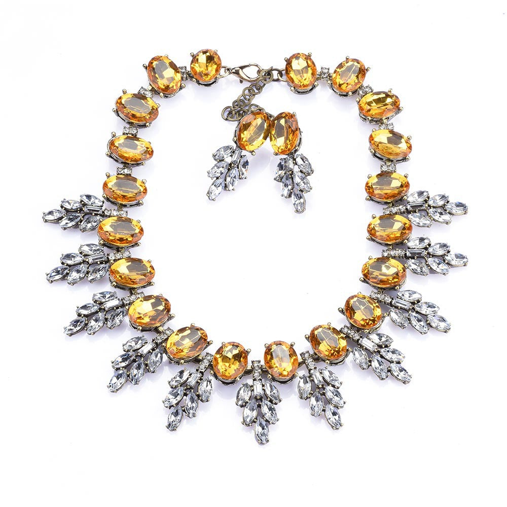 Accessories Handmade Exaggerated Colorful Crystal Necklace Earrings Suite