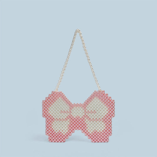 Sweet Spicy Handmade Beaded Bag Butterfly Pink Mobile Phone Bag Heavy Industry Niche Underarm Bag Personalized Women