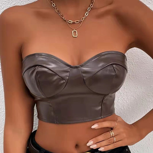 Solid Color Bright Noodle Short Tube Top Cropped Women Clothing Vest for Women