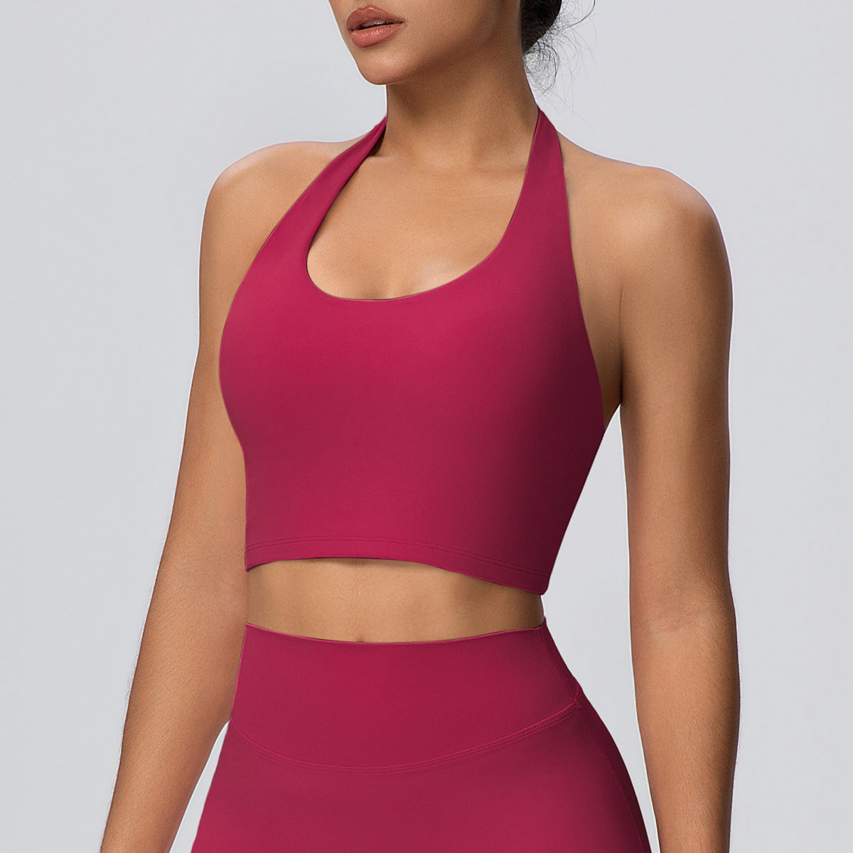 Solid Color Halter Beauty Back Nude Feel Yoga Vest Top Chest Pad Sports Bra Underwear Fitness Yoga Wear