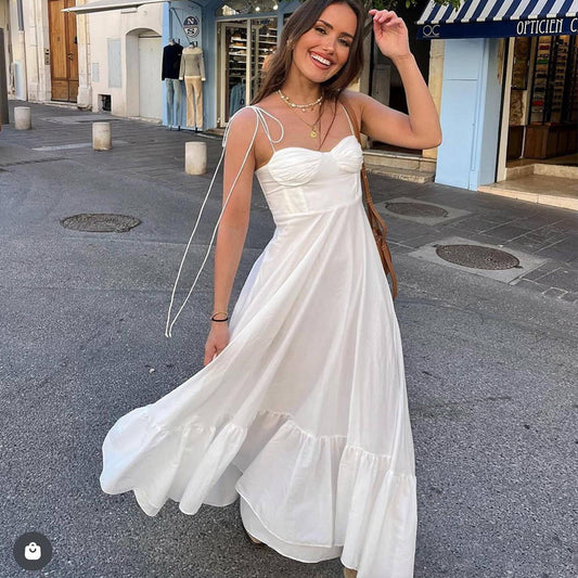 Summer Women Clothing Laminated Decoration Poplin Sleeveless Sling Dress Slimming