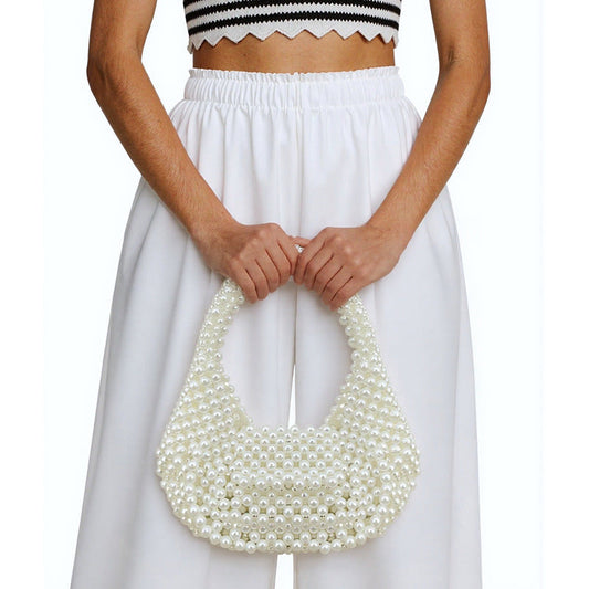 Fashionable Elegant High Grade Handmade Beaded Imitation Pearl Pillow Dumpling Woven Bag French Entry Lux Handbag