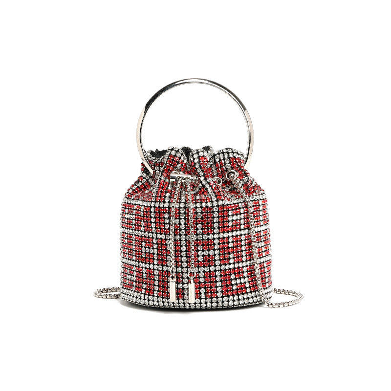 Stylish Bag Women Handmade Diamond Chain Shoulder Bag Mini Bucket Hand Carrying Messenger Bag