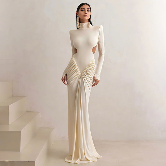 Summer Women Clothing High Collar Slim Sexy Backless Solid Color Maxi Dress