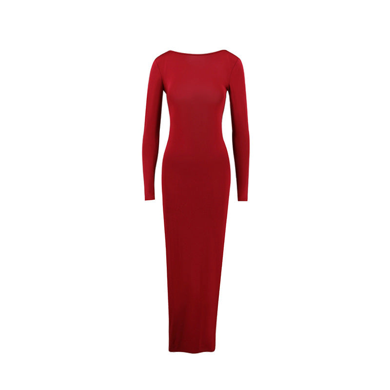 Slim Fit Long Sleeve Backless Sexy Hip Bag Dress