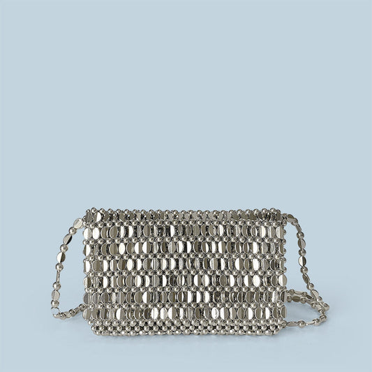 Summer Blingbling Retro Silver Hollow Out Cutout Design Handmade Beaded Flip Phone Bag Bright