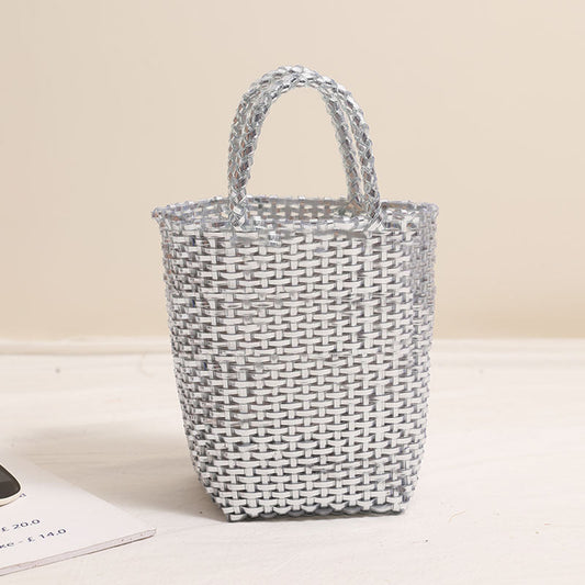 Gold Silver Color Portable Vegetable Basket Bag Solid Color Large Capacity Hand Carrying Woven Bag Seaside Vacation Beach Bag