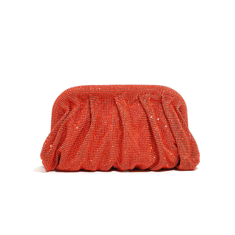Rhinestone Cloud Bag Pleated Women Bag Texture High End Cosmetic Bag Niche Messenger Bag