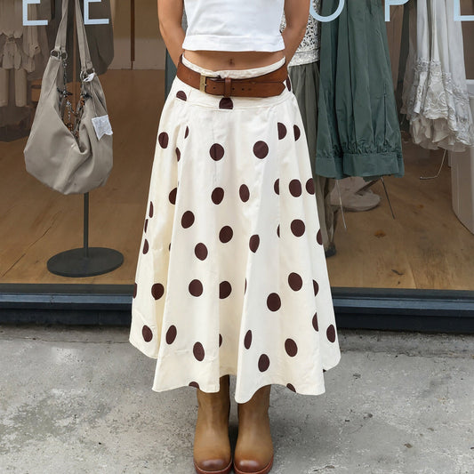 French Polka Dot Elegant Fashionable Umbrella Skirt Women Draping Vacation Mid Length Skirt