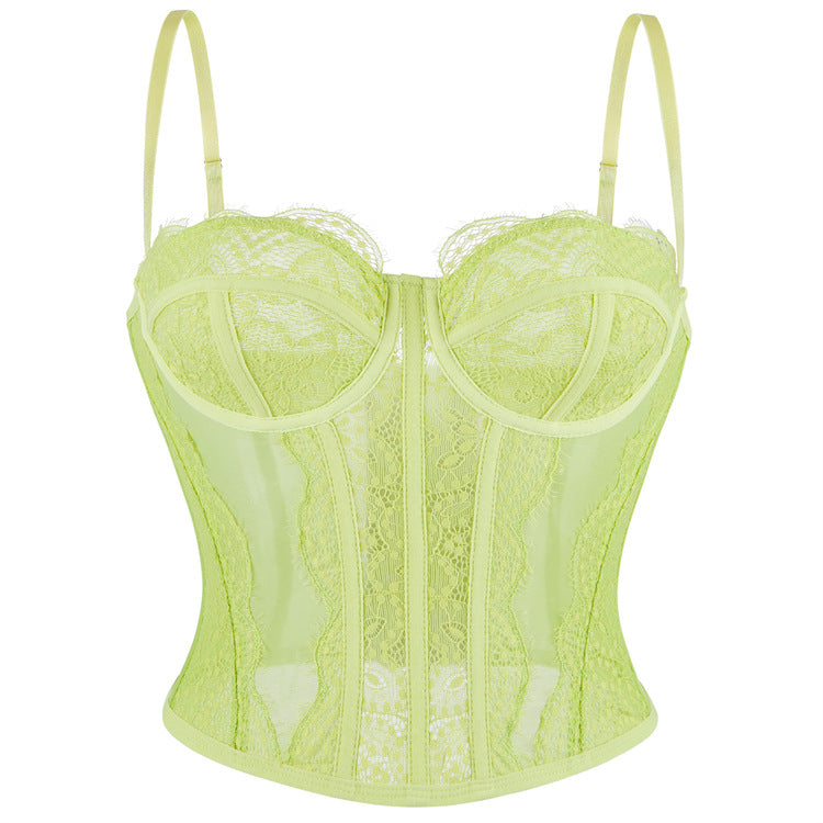 Sexy Lace Camisole Women Summer Outerwear Top Bra with Braces Breast Pad Tube Top