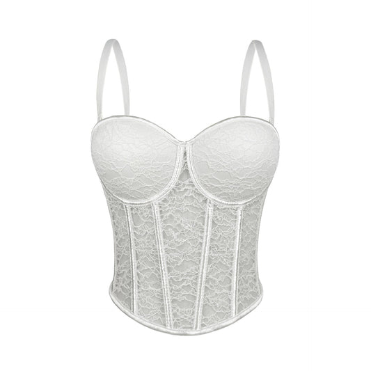 Lace Mesh See through Boning Corset Corset Sling Slim Fit with Brassiere Pad Waist Trimming Body Shaping Outer Wear Sexy Beauty