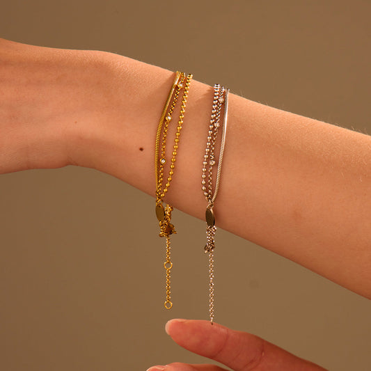 Light Luxury High Grade Multi Layer Stainless Steel Bracelet Twin Inlaid Zircon Niche Titanium Steel Hand Jewelry