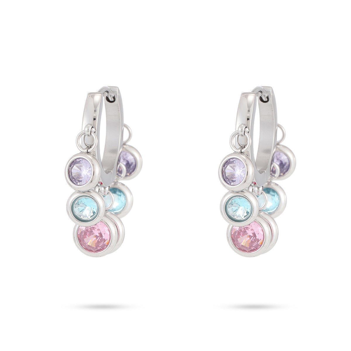 18K Vacuum Gold Plated round Diamond Stainless Steel Earrings for Women Affordable Luxury Colorful Crystals Titanium Steel Earrings Women