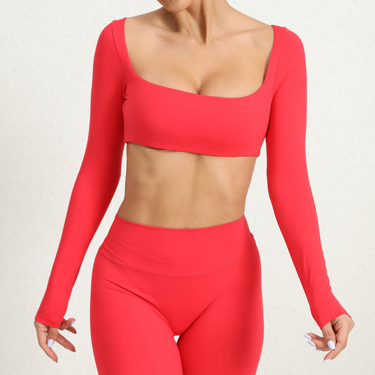 Square Collar With Chest Pad Long Sleeve Yoga Wear Outdoor Running Fitness Clothes Quick Drying Long Sleeved T Shirt Sports Top Women