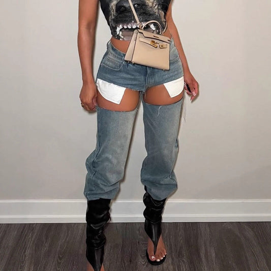 Women Clothing Autumn Street Hand Cut Jeans
