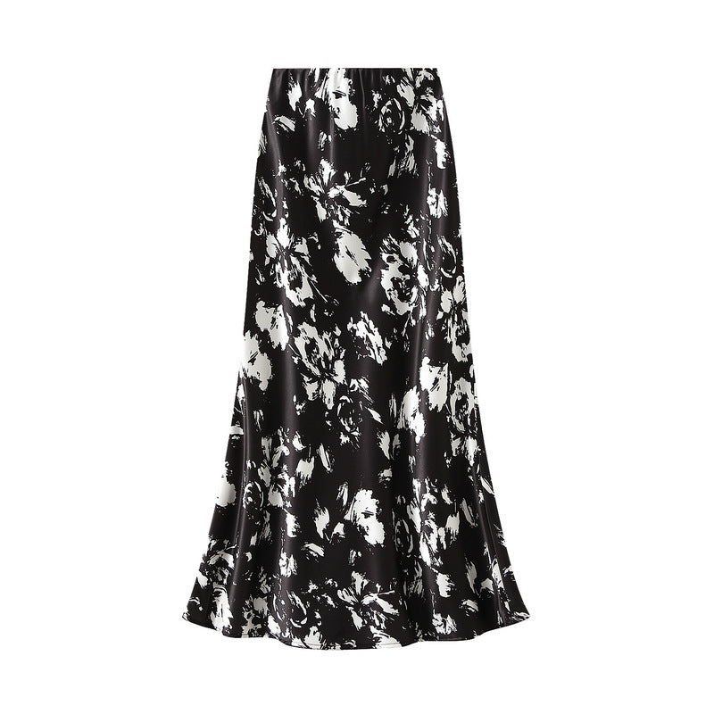 Printed Fishtail Skirt Women Summer Thin Elegant Slim Fit Slimming Hip Wrapped Dress