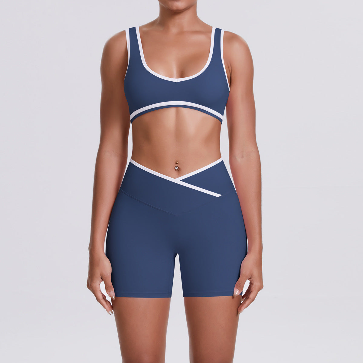 Nude Feel Contrast Color Sports Bra Skinny Yoga Pants Cross High Waist Bodybuilding Shorts Yoga Women